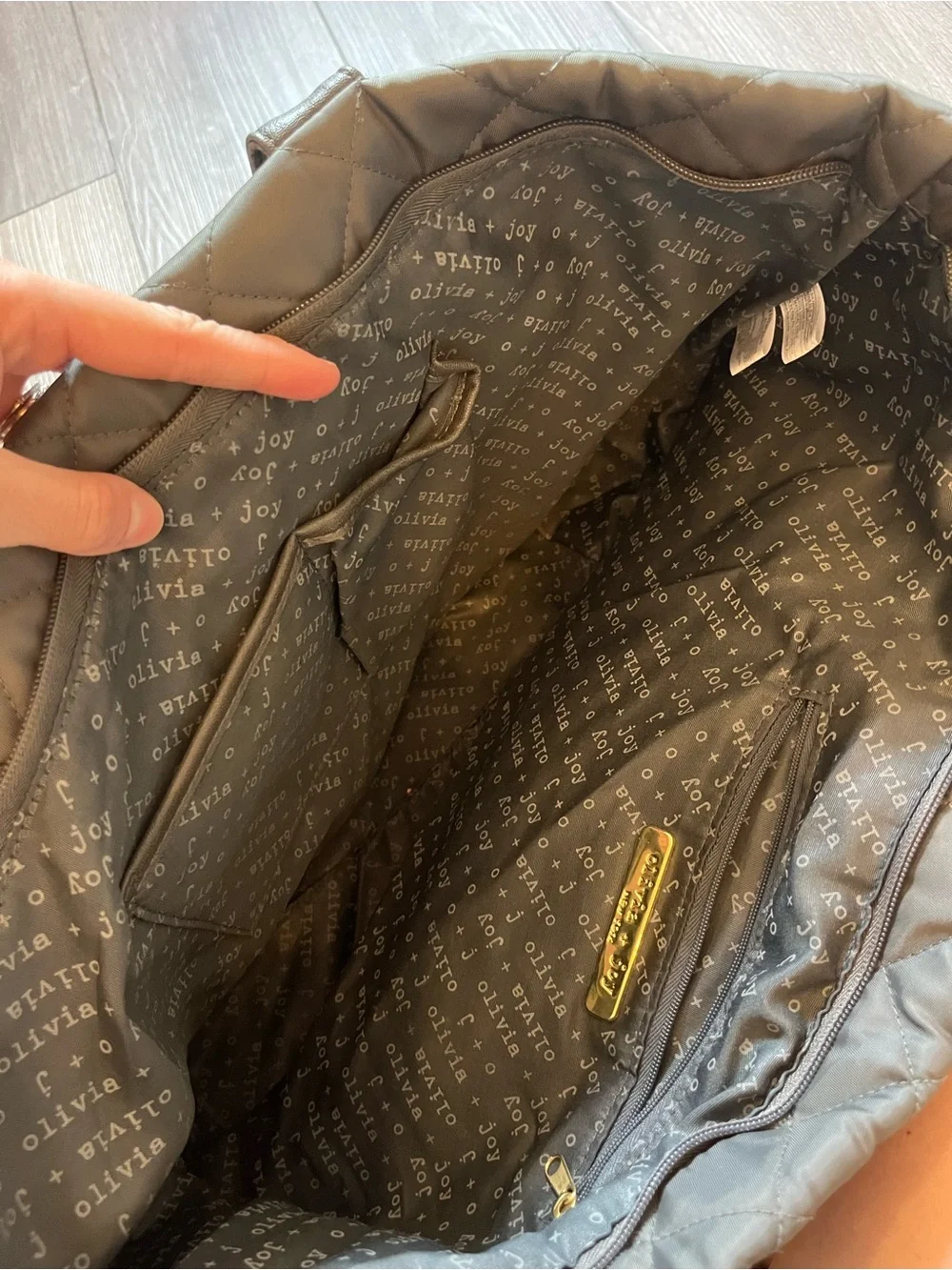 Olivia + Joy olive green quilted Tote Bag
